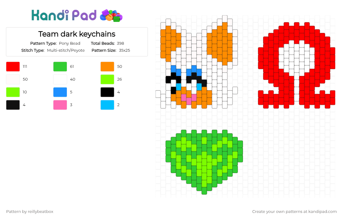 Team dark keychains - Pony Bead Pattern by reillybeatbox on Kandi Pad - orange,red,green