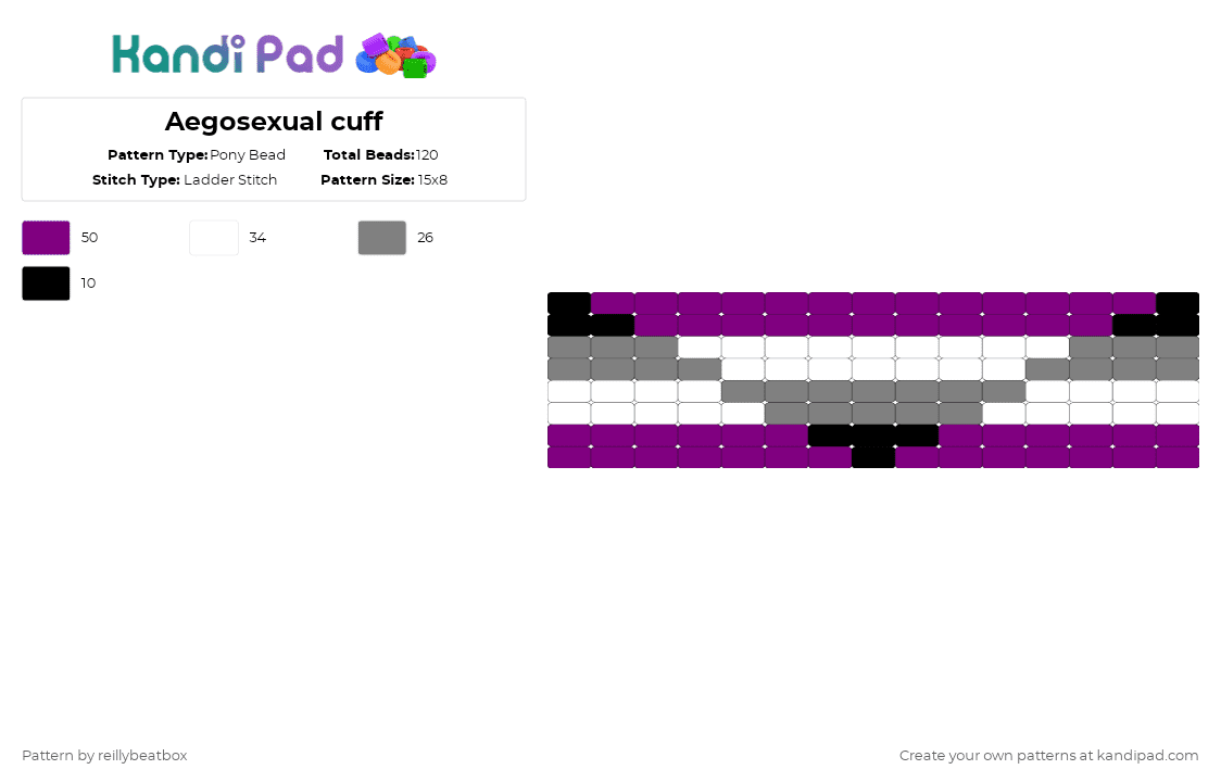 Aegosexual cuff - Pony Bead Pattern by reillybeatbox on Kandi Pad - gray,pink