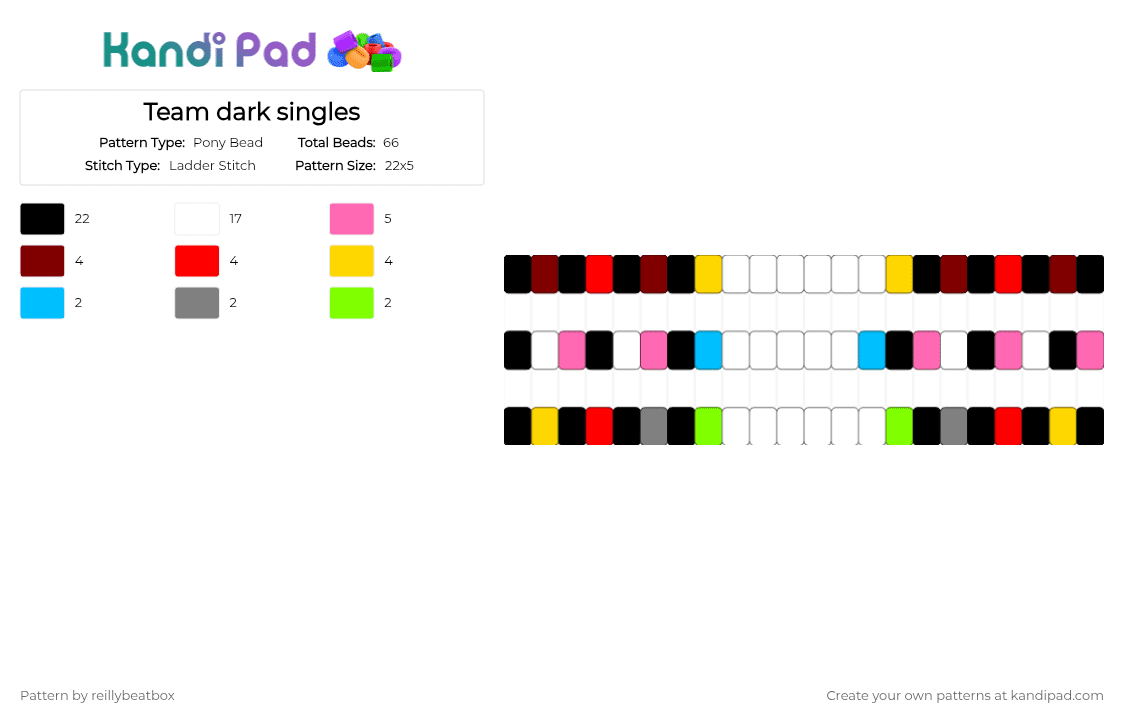 Team dark singles - Pony Bead Pattern by reillybeatbox on Kandi Pad - white,red,pink,colorful