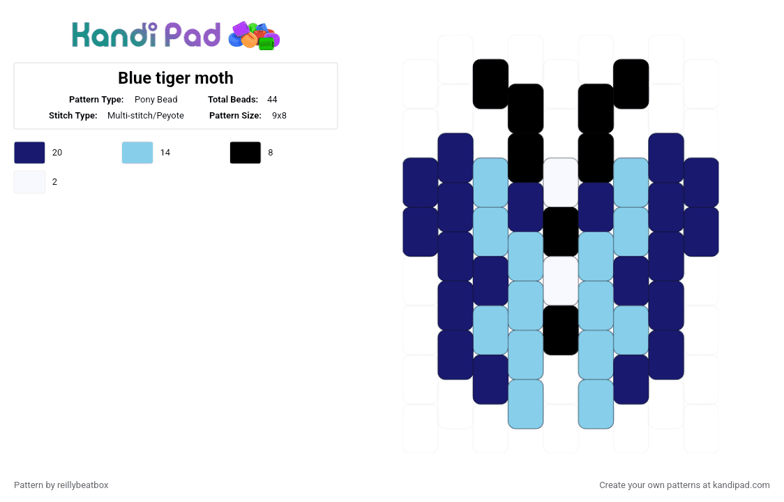 Blue tiger moth - Pony Bead Pattern by reillybeatbox on Kandi Pad - purple,light blue