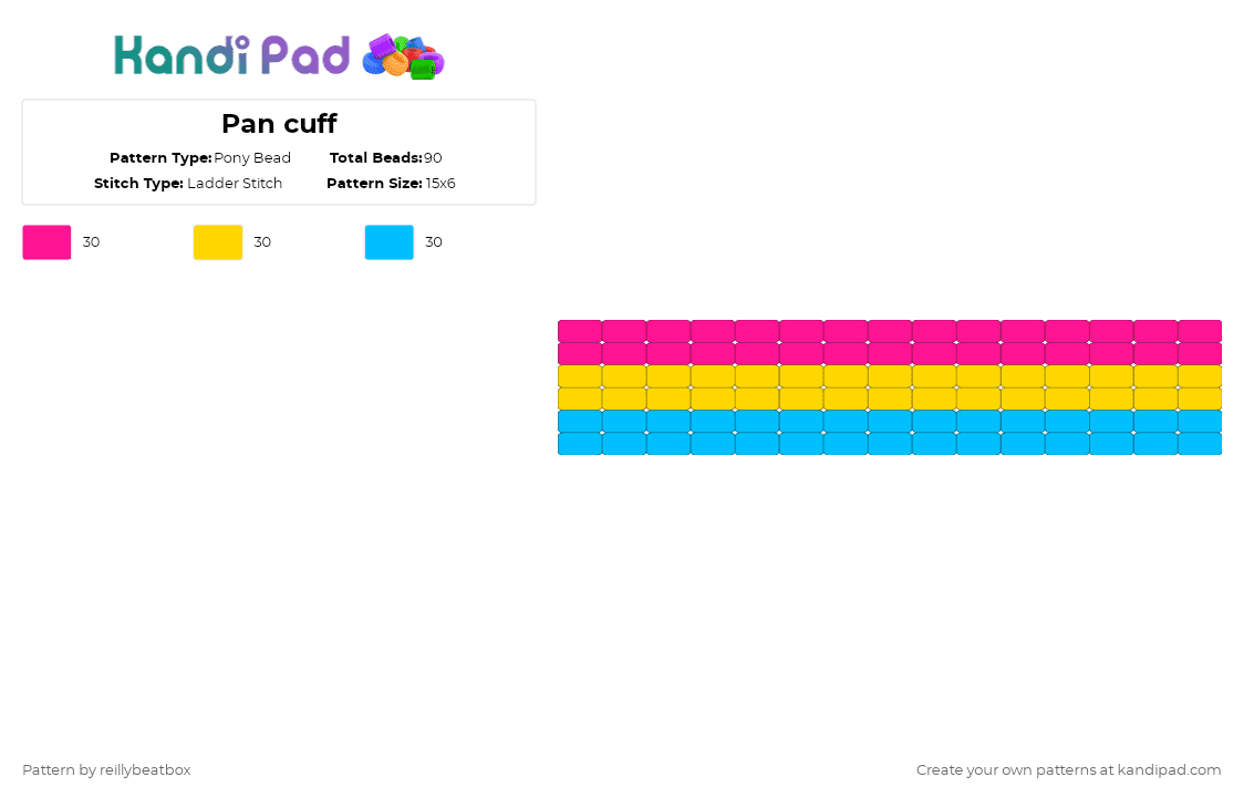 Pan cuff - Pony Bead Pattern by reillybeatbox on Kandi Pad - pink,yellow,light blue