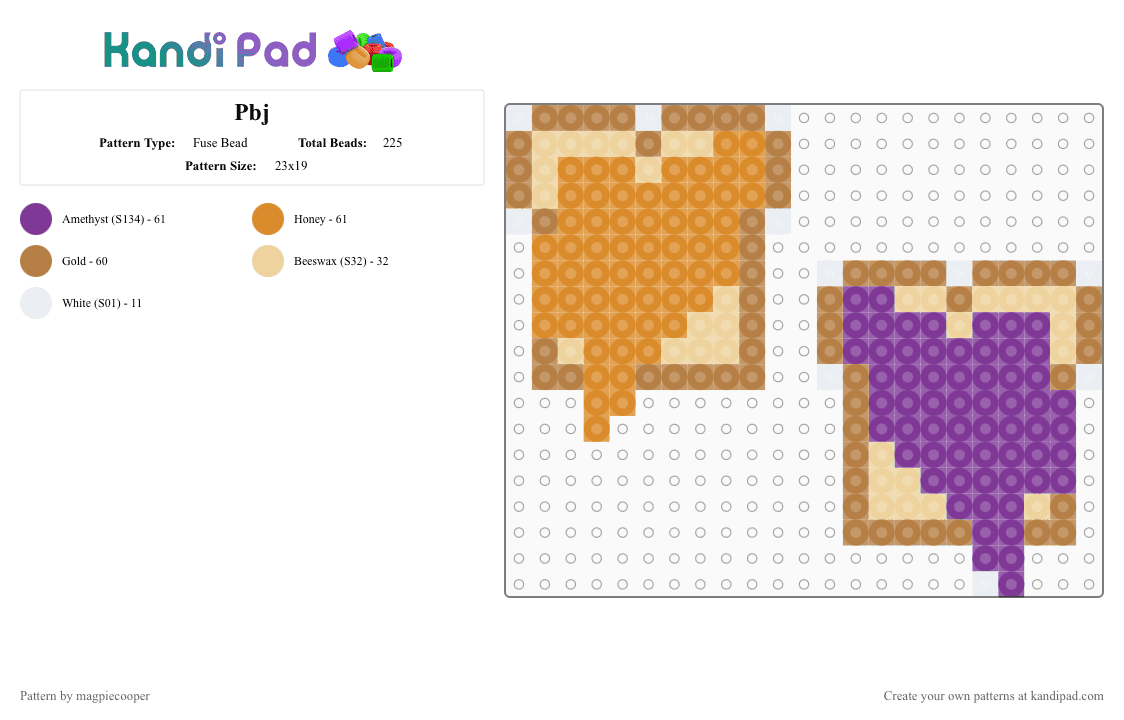 Pbj - Fuse Bead Pattern by magpiecooper on Kandi Pad - tan,pink,orange