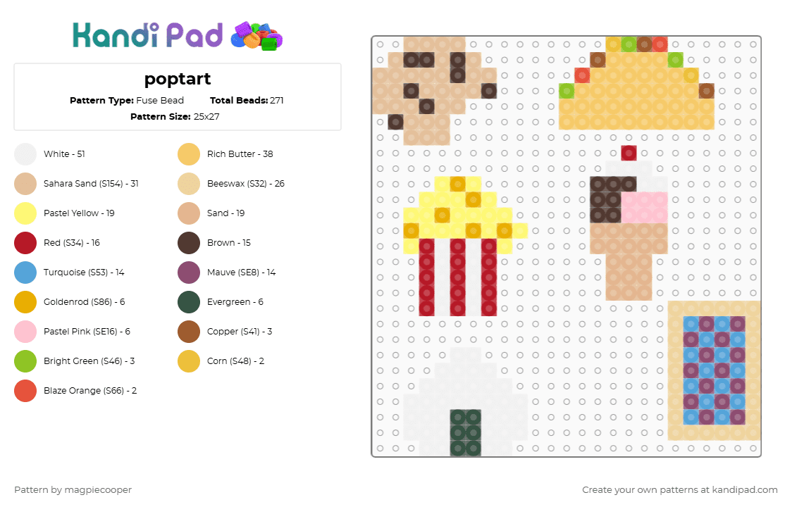 poptart - Fuse Bead Pattern by magpiecooper on Kandi Pad - yellow,beige,pink