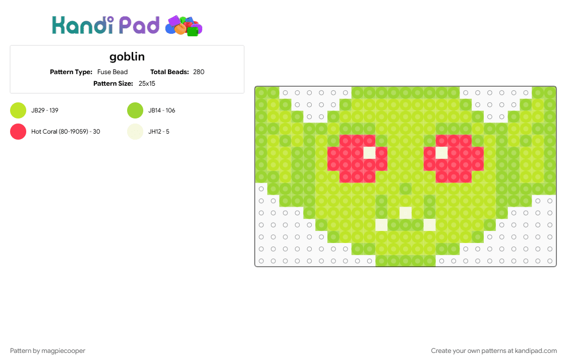 goblin - Fuse Bead Pattern by magpiecooper on Kandi Pad - green