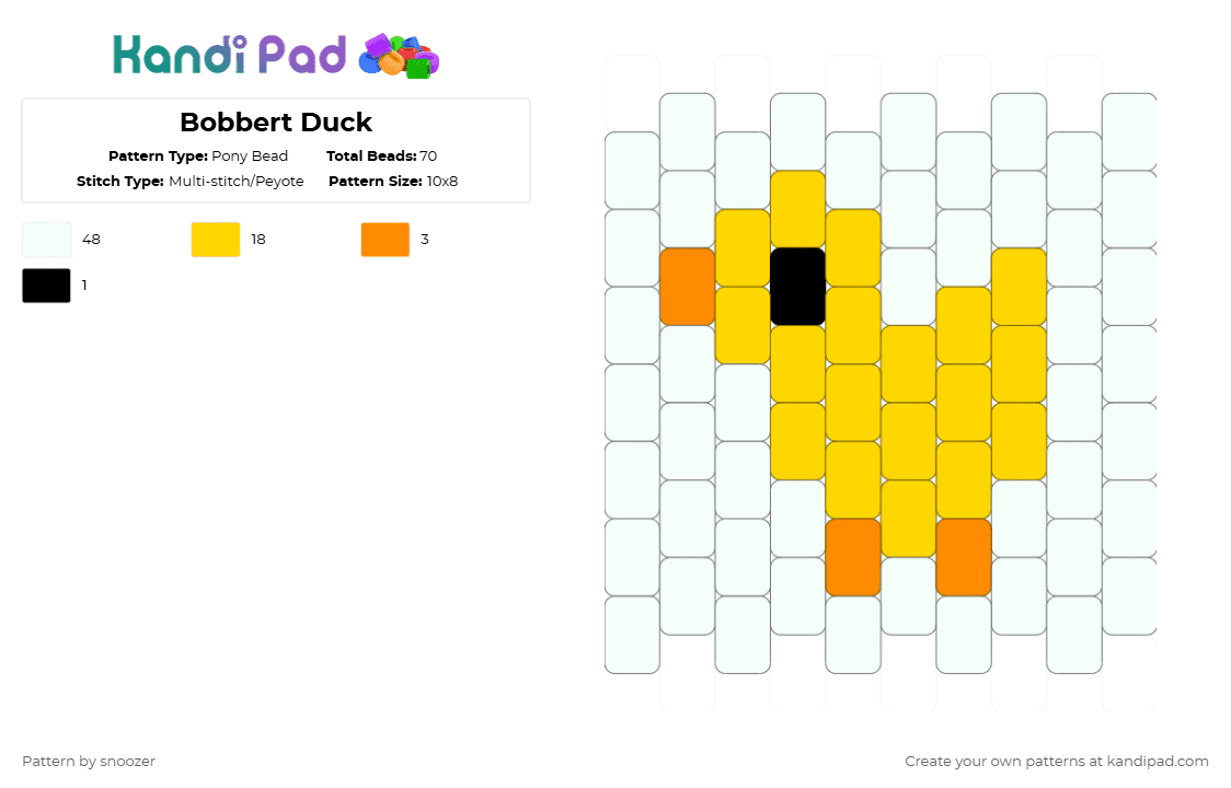 Bobbert Duck - Pony Bead Pattern by snoozer on Kandi Pad - white,yellow