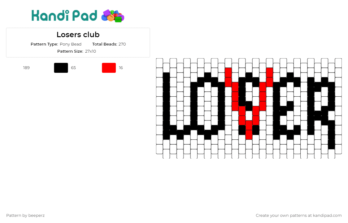Losers club - Pony Bead Pattern by beeperz on Kandi Pad - losers club,stephen king,it