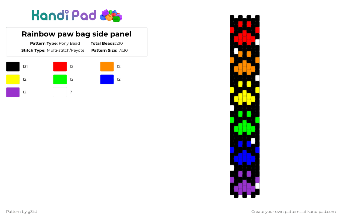 Rainbow paw bag side panel - Pony Bead Pattern by g3ist on Kandi Pad - black,purple
