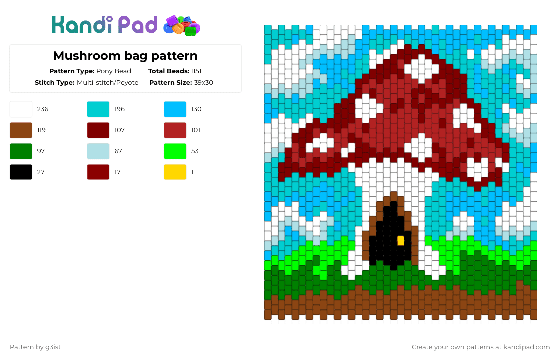 Mushroom bag pattern - Pony Bead Pattern by g3ist on Kandi Pad - red,light blue