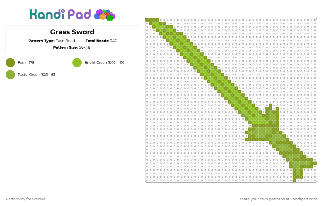 Grass Sword - Fuse Bead Pattern by freakspike on Kandi Pad - gold, green