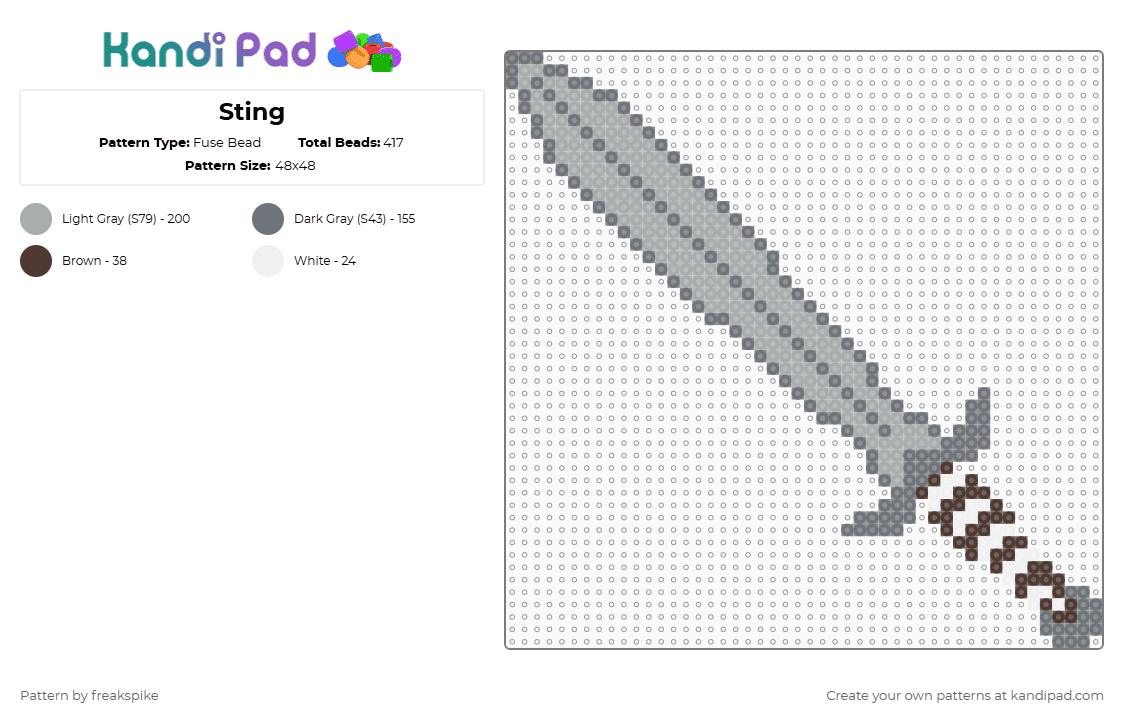 Sting - Fuse Bead Pattern by freakspike on Kandi Pad - gray