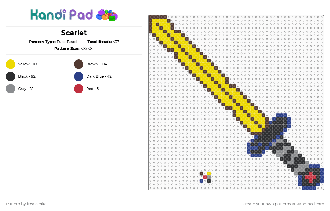 Scarlet - Fuse Bead Pattern by freakspike on Kandi Pad - brown, yellow