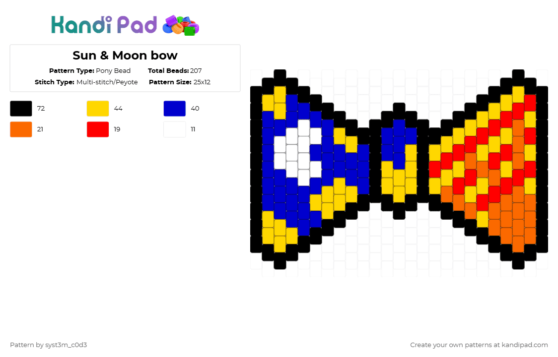 Sun & Moon bow - Pony Bead Pattern by syst3m_c0d3 on Kandi Pad - yellow,purple,five nights at freddys,fnaf,moondrop,sundrop,sun and moon fnaf,bow,bowtie