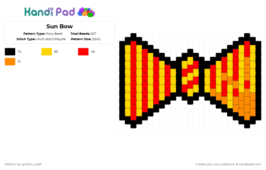 Sun Bow - Pony Bead Pattern by syst3m_c0d3 on Kandi Pad - red,yellow,five nights at freddys,fnaf,sundrop,sun fnaf,bow,bowtie