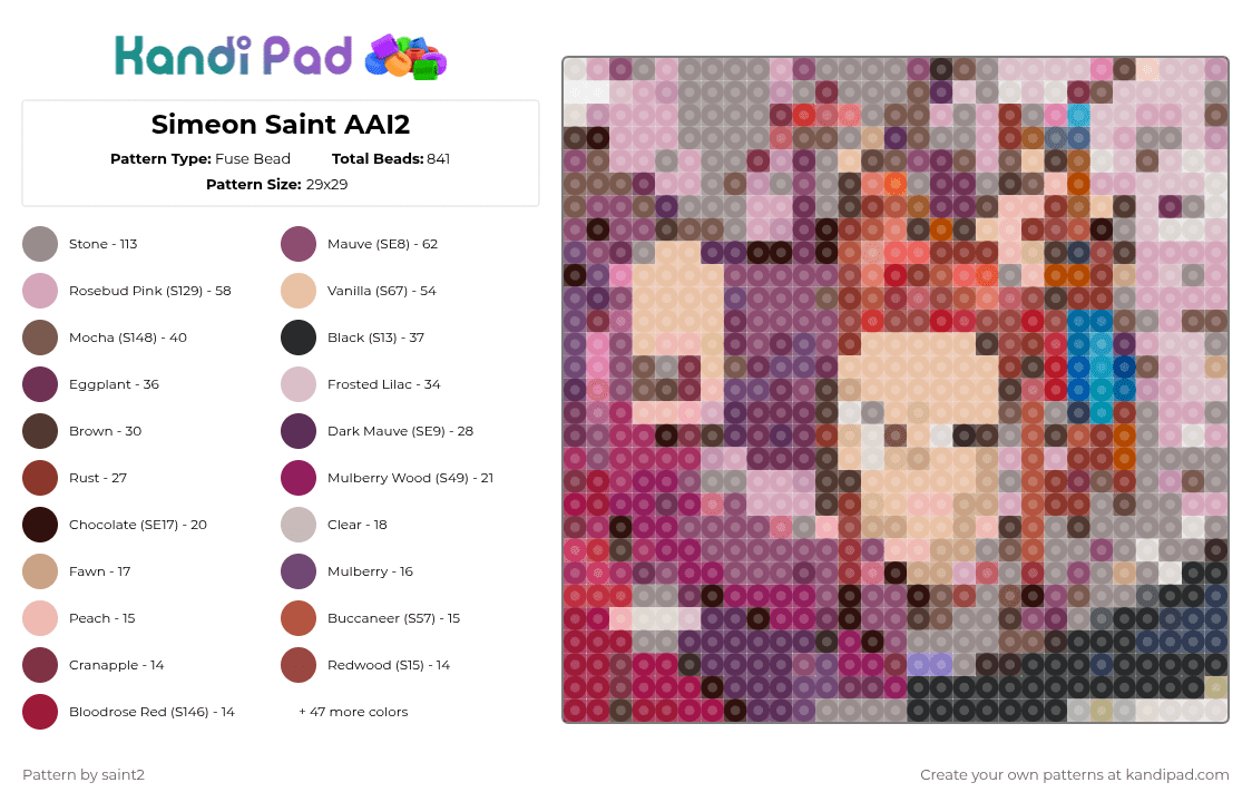 Simeon Saint AAI2 - Fuse Bead Pattern by saint2 on Kandi Pad - beige,pink,brown,colorful