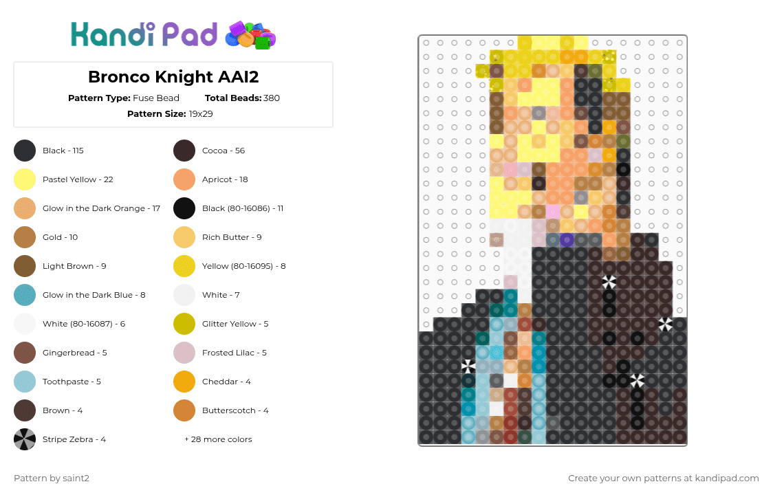 Bronco Knight AAI2 - Fuse Bead Pattern by saint2 on Kandi Pad - yellow,orange,brown,light blue,colorful