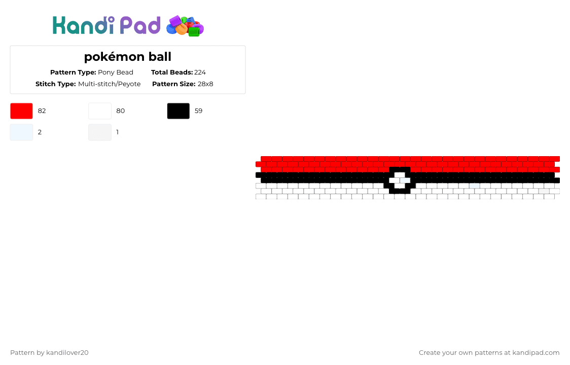 pokémon ball - Pony Bead Pattern by kandilover20 on Kandi Pad - pokeball,cuff,pokemon,red,white