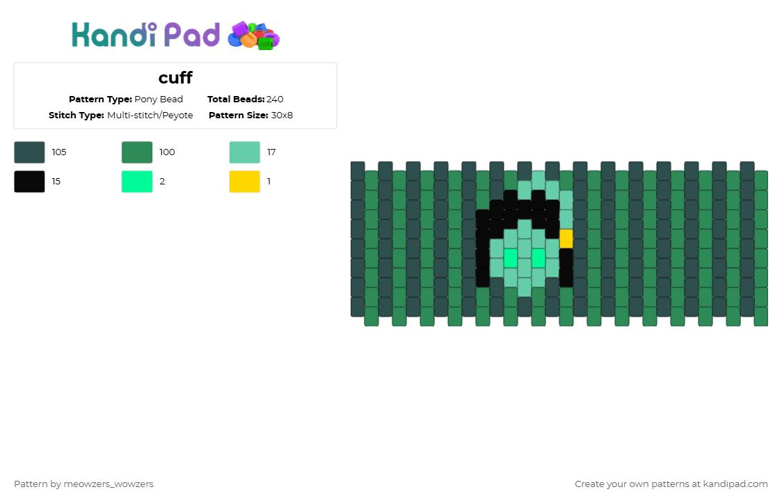 cuff - Pony Bead Pattern by meowzers_wowzers on Kandi Pad - green,gray,pressure sebastian solace,pressure,sebby,sebastian,solace,sebastian solace,seb