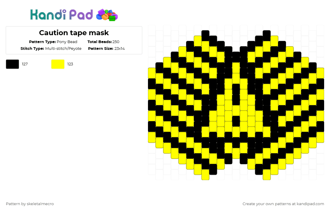 Caution tape mask - Pony Bead Pattern by skeletalmecro on Kandi Pad - black,yellow