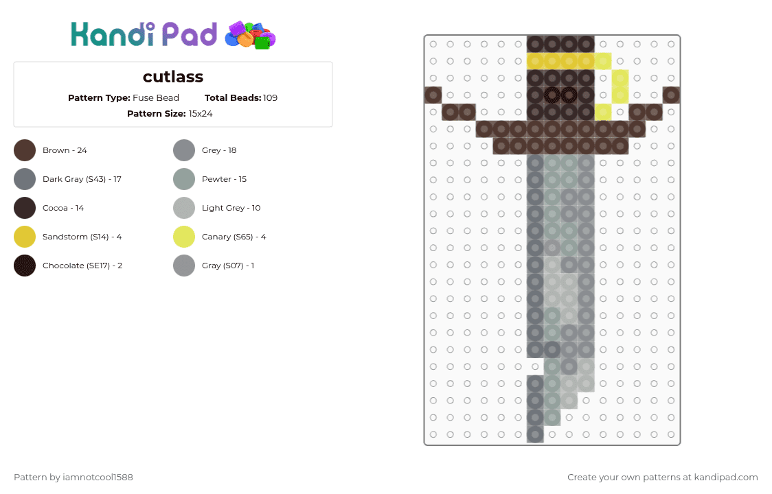 Cutlass Pattern Cutlass Fuse Bead Pattern - Kandi Pad | Kandi Patterns, Fuse Bead ...