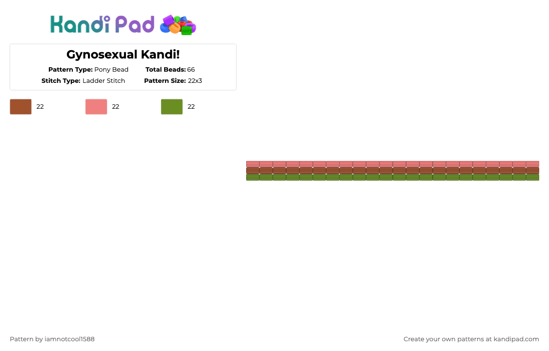 Gynosexual Kandi! - Pony Bead Pattern by iamnotcool1588 on Kandi Pad - red,green,lesbian,pride,flag,gynesexual,gynosexual,pride flag,ladder,girl