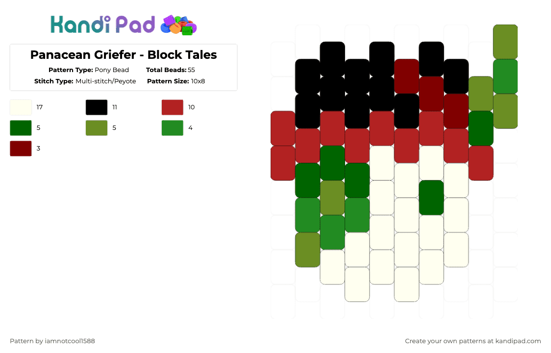 Panacean Griefer - Block Tales - Pony Bead Pattern by iamnotcool1588 on Kandi Pad - red,green,block tales,plant,roblox,robloxian,griefer,game,green guy,hat