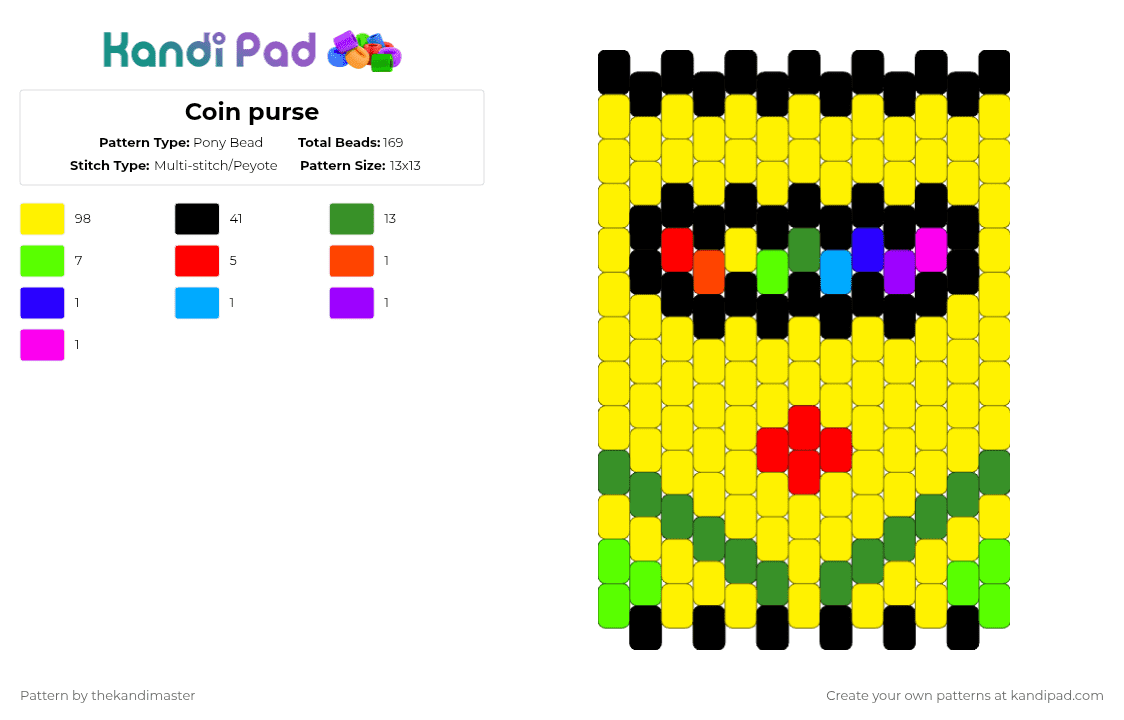 Coin purse - Pony Bead Pattern by thekandimaster on Kandi Pad - yellow,green