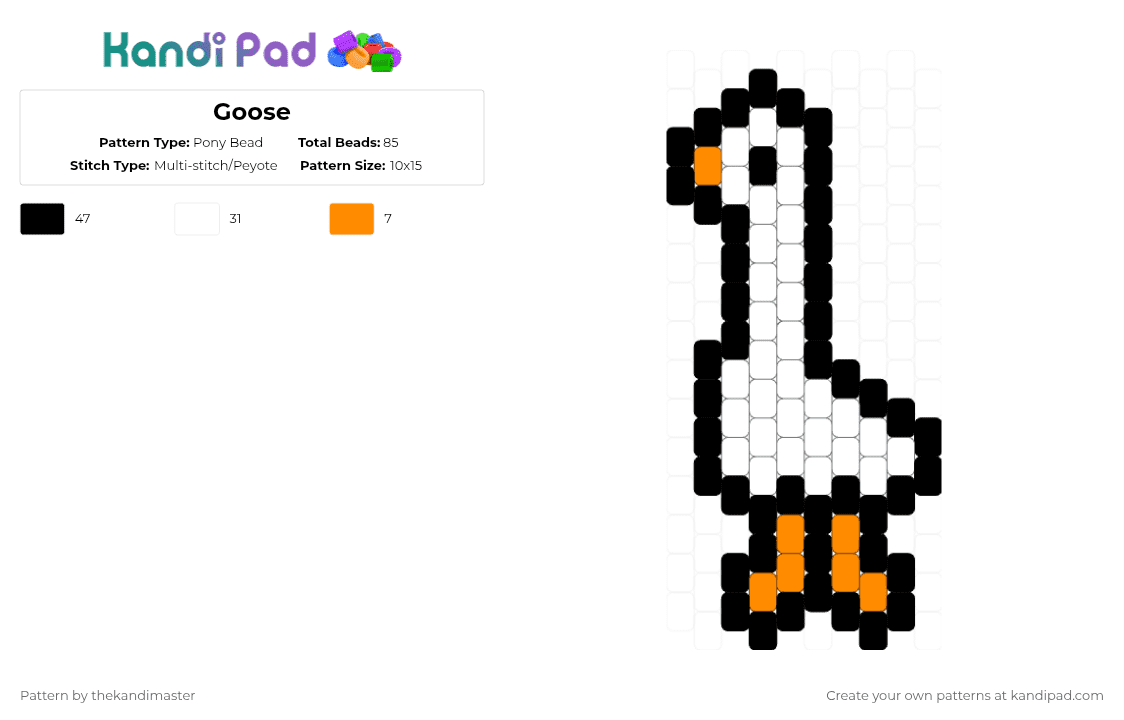 Goose - Pony Bead Pattern by thekandimaster on Kandi Pad - white
