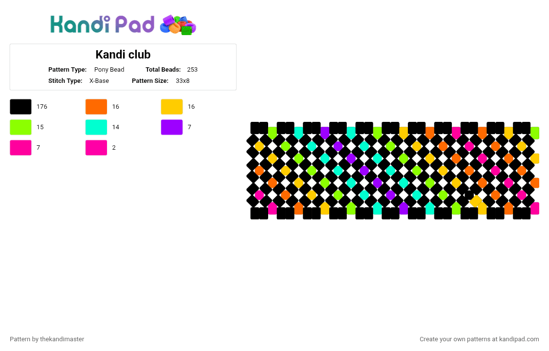 Kandi club - Pony Bead Pattern by thekandimaster on Kandi Pad - black,teal,yellow,colorful