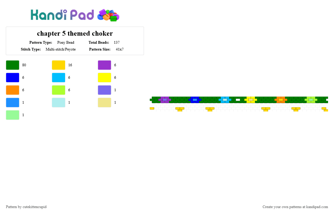 chapter 5 themed choker - Pony Bead Pattern by cutekittencupid on Kandi Pad - green, yellow