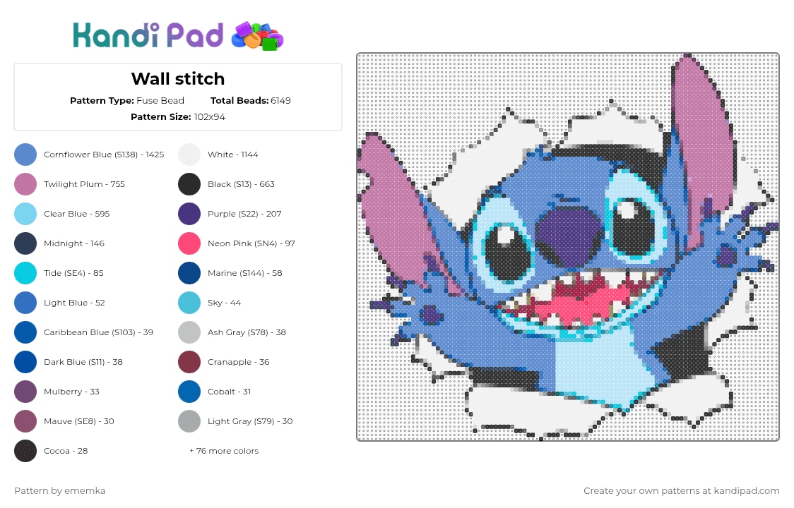 Wall stitch - Fuse Bead Pattern by ememka on Kandi Pad - pink,purple,blue,light blue