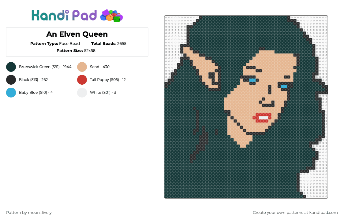 An Elven Queen - Fuse Bead Pattern by moon_lively on Kandi Pad - black,beige,cotdfanfiction,moonlivelykp,elven,queen
