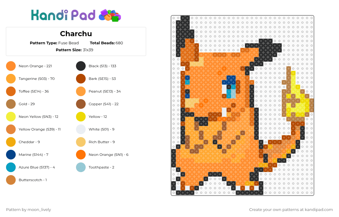 Charchu - Fuse Bead Pattern by moon_lively on Kandi Pad - orange,pokemon,charchu,fire,electric