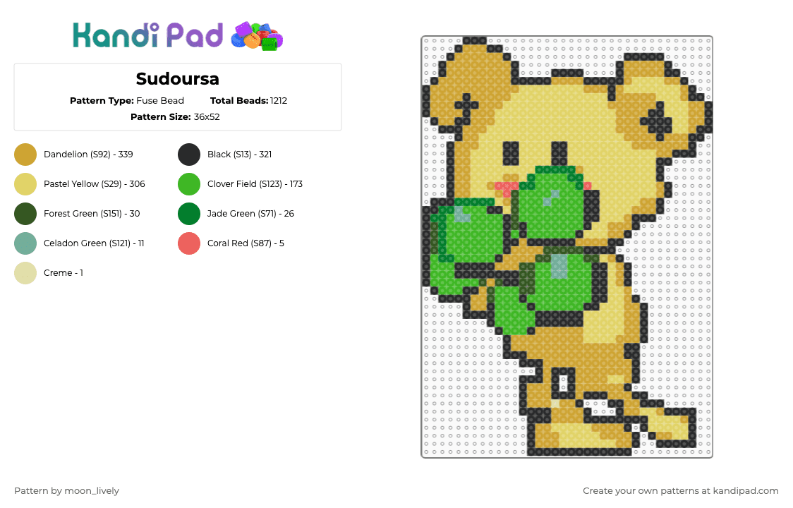 Sudoursa - Fuse Bead Pattern by moon_lively on Kandi Pad - orange,yellow,green,pokemon,rock,normal