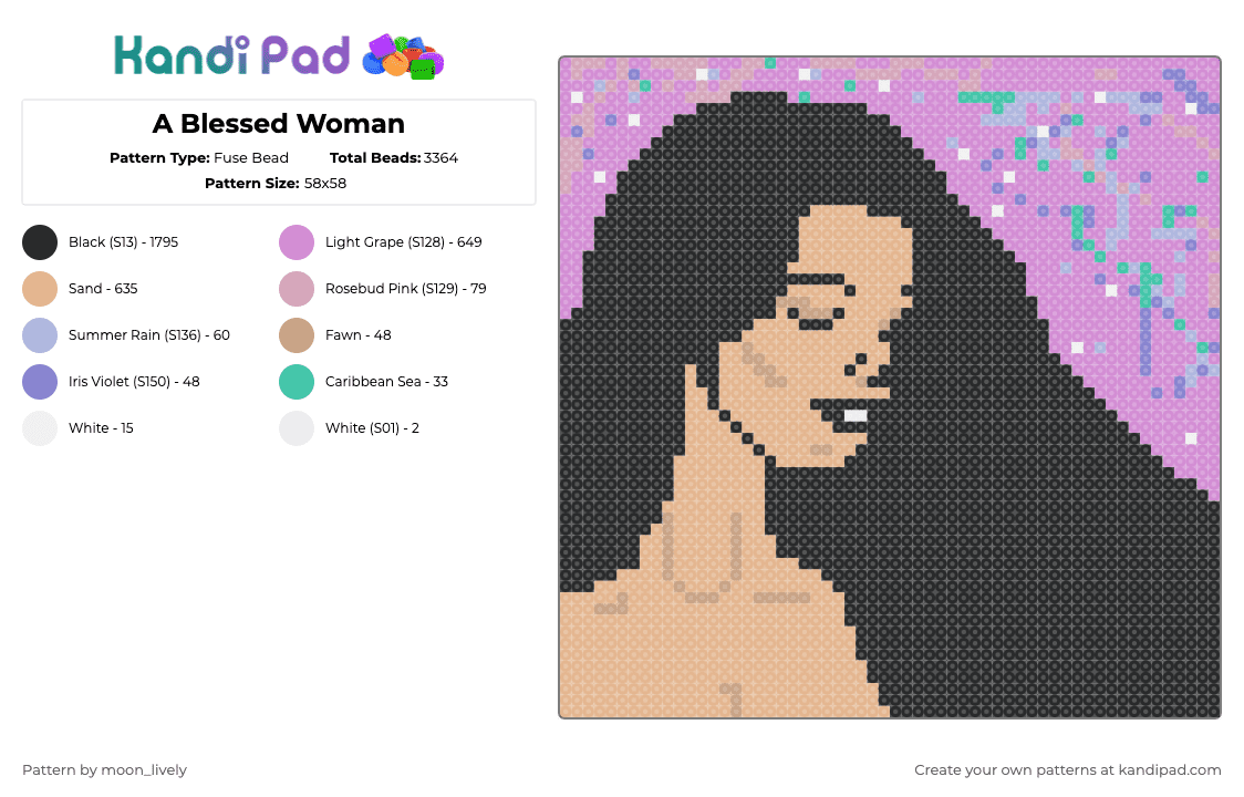 A Blessed Woman - Fuse Bead Pattern by moon_lively on Kandi Pad - black,pink,beige,cotdvaporwaveaesthetics,moonlivelykp,blessed,woman