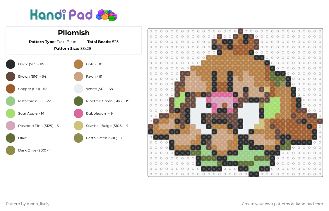 Pilomish - Fuse Bead Pattern by moon_lively on Kandi Pad - tan,brown,beige,pokemon,ice,grass,fusion