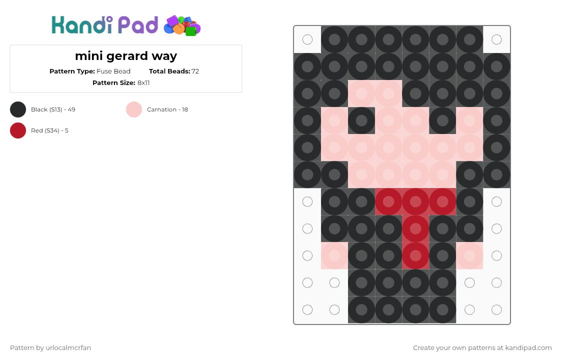 mini gerard way - Fuse Bead Pattern by urlocalmcrfan on Kandi Pad - gerard way,mcr,my chemical romance,black,beige