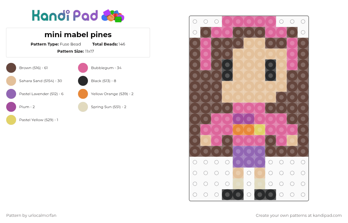 mini mabel pines - Fuse Bead Pattern by urlocalmcrfan on Kandi Pad - brown,beige,pink