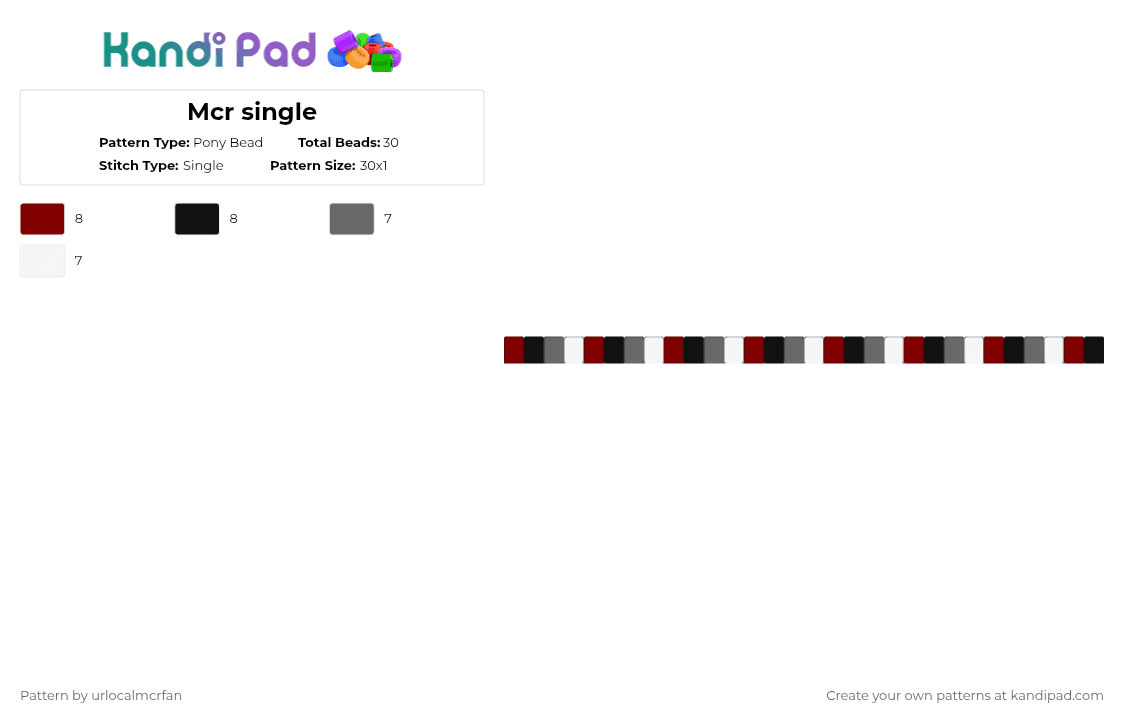 Mcr single - Pony Bead Pattern by urlocalmcrfan on Kandi Pad - brown, gray