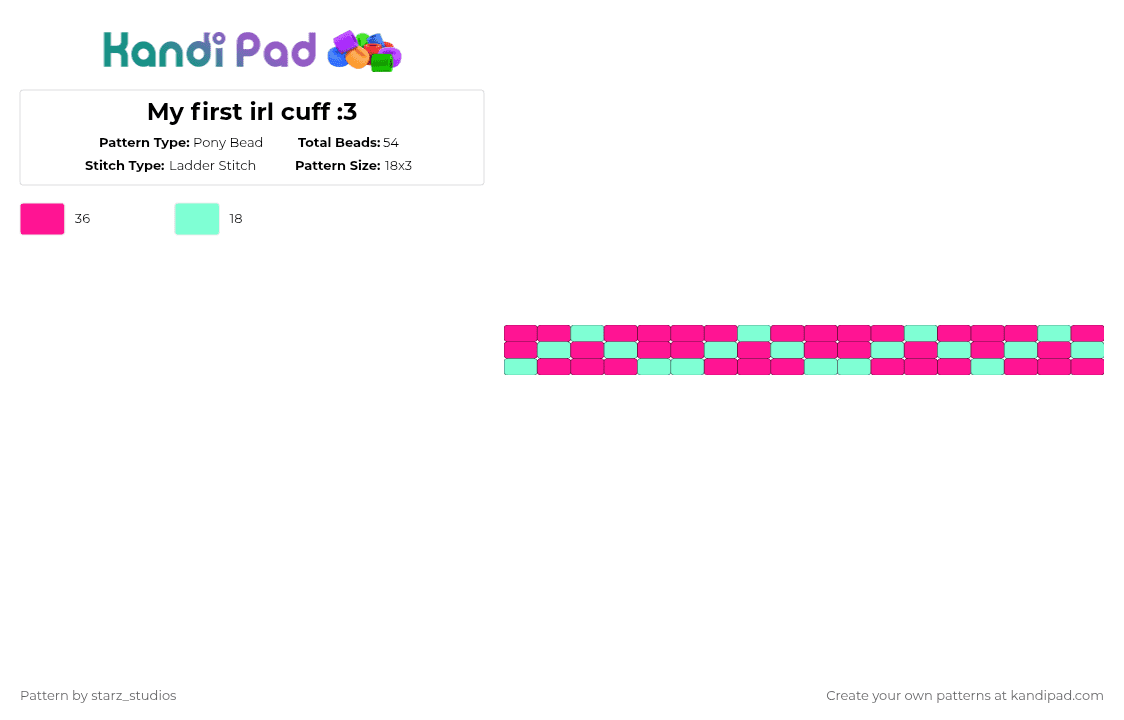 My first irl cuff :3 - Pony Bead Pattern by starz_studios on Kandi Pad - pink,teal,firstcuff,very coolio