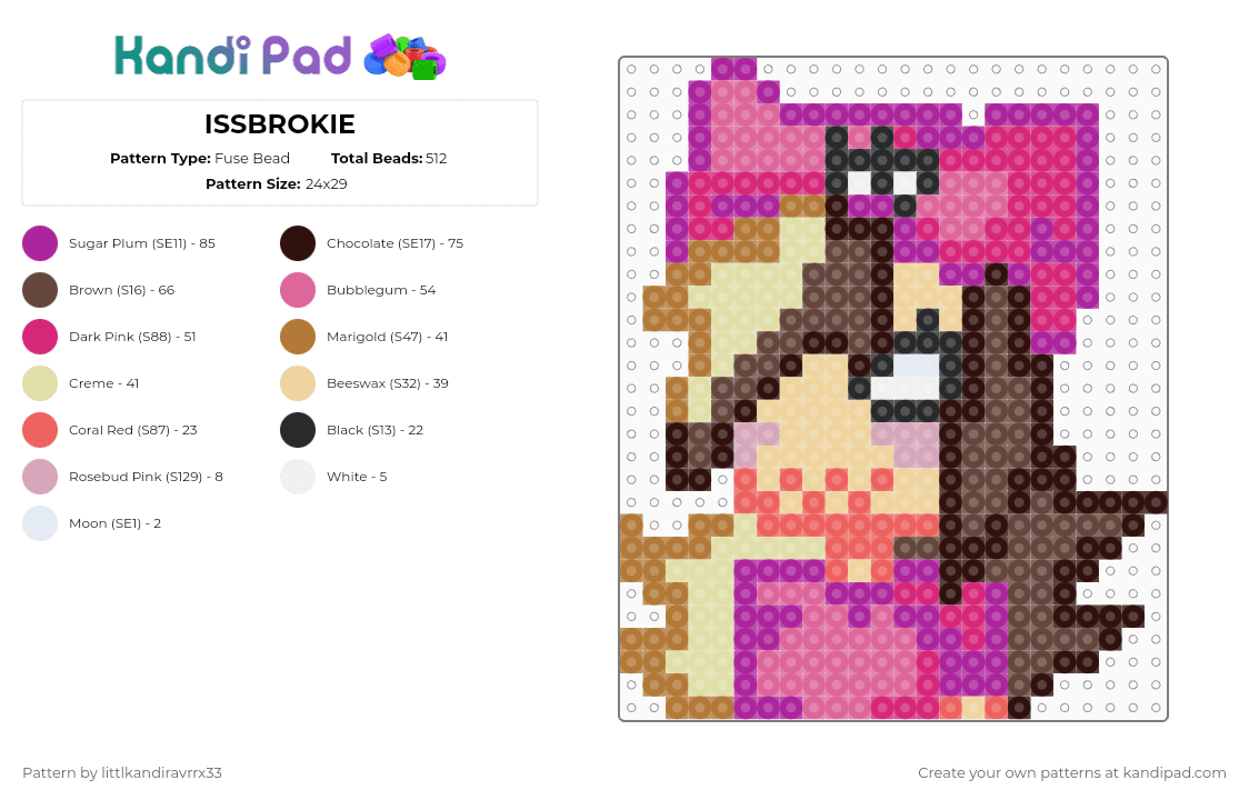 ISSBROKIE - Fuse Bead Pattern by littlkandiravrrx33 on Kandi Pad - brown, pink