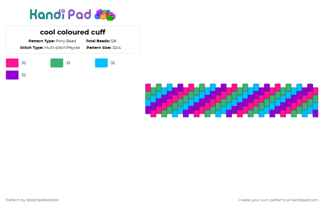 cool coloured cuff - Pony Bead Pattern by distortedskeleton on Kandi Pad - pink,green,light blue,purple
