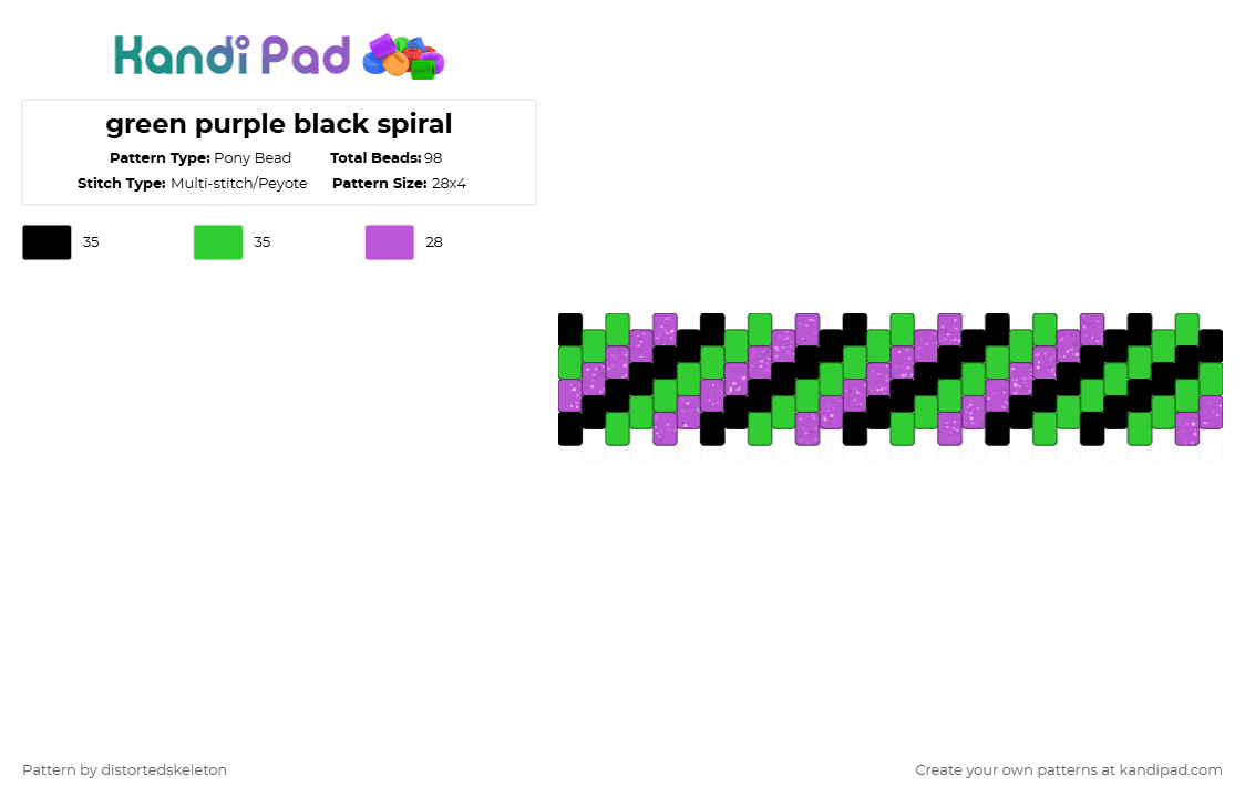 green purple black spiral - Pony Bead Pattern by distortedskeleton on Kandi Pad - green,pink