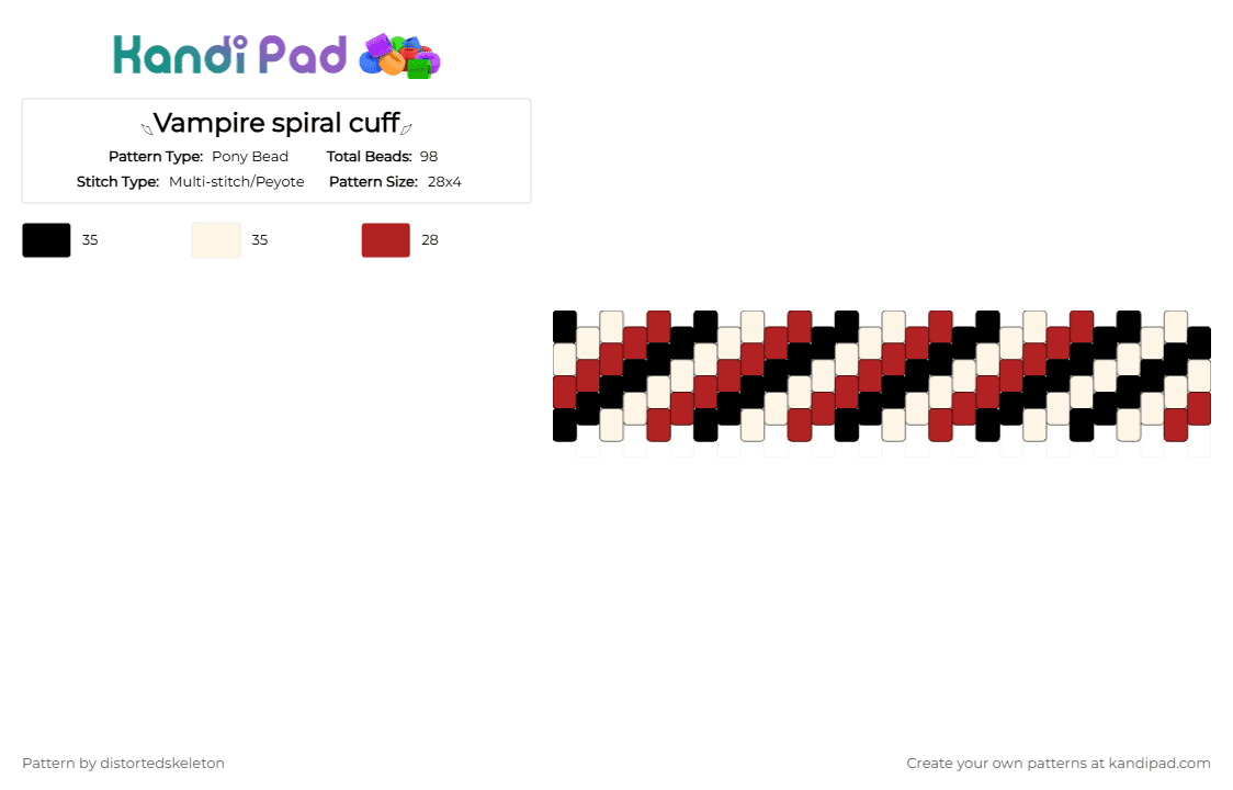 𓆩Vampire spiral cuff𓆪 - Pony Bead Pattern by distortedskeleton on Kandi Pad - red, white