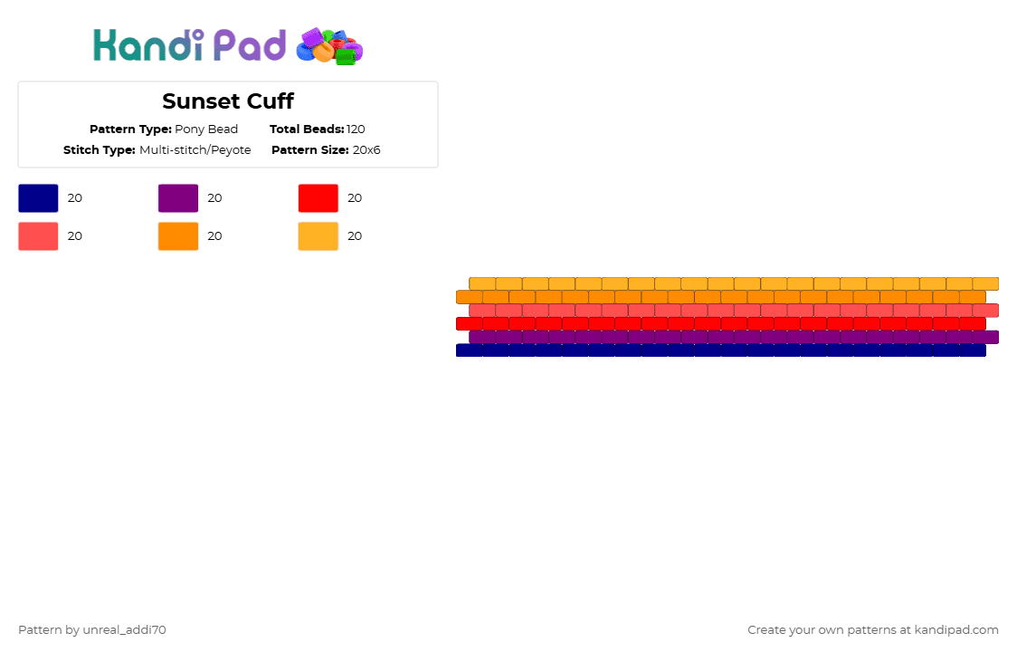 Sunset Cuff - Pony Bead Pattern by unreal_addi70 on Kandi Pad - red,orange,sunset,peyote,cuff,cute