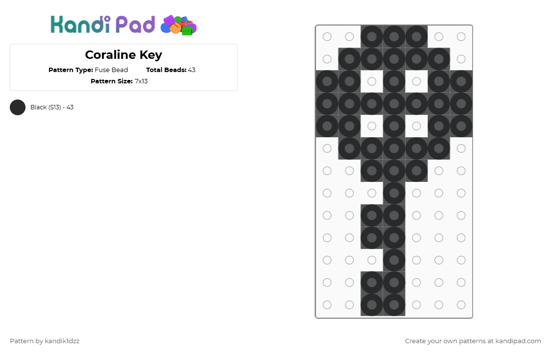 Coraline Key - Fuse Bead Pattern by kandik1dzz on Kandi Pad - black,cotdfanfiction