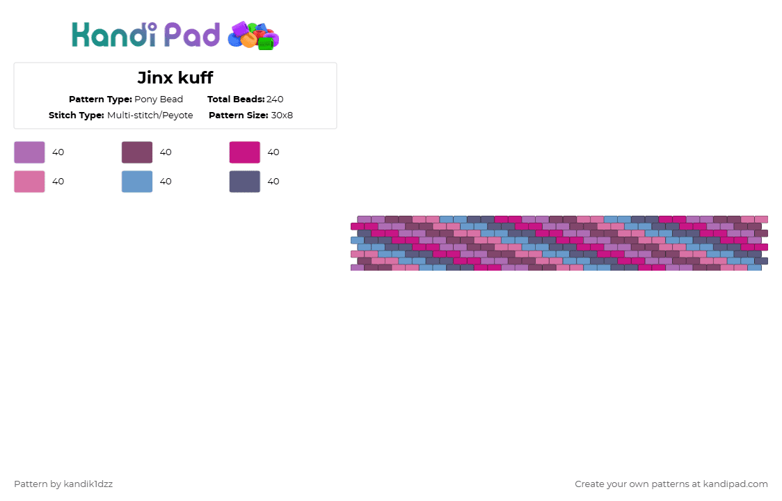 Jinx kuff - Pony Bead Pattern by kandik1dzz on Kandi Pad - pink,cotdfanfiction