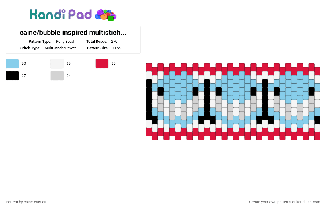 caine/bubble inspired multistich cuff - Pony Bead Pattern by caine-eats-dirt on Kandi Pad - light blue,red