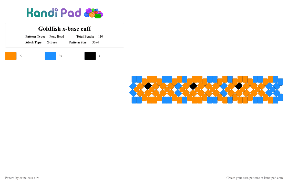 Goldfish x-base cuff - Pony Bead Pattern by caine-eats-dirt on Kandi Pad - orange,light blue