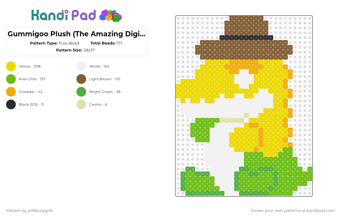 Gummigoo Plush (The Amazing Digital Circus) - Fuse Bead Pattern by pillsburygirls on Kandi Pad - yellow,green