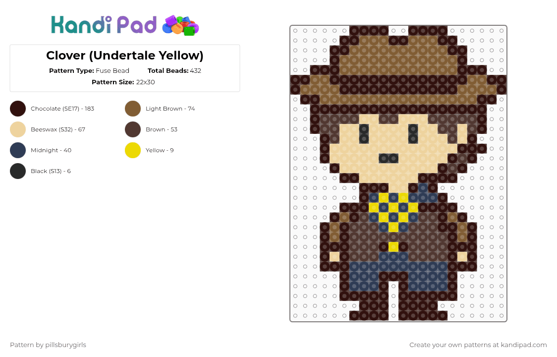 Clover (Undertale Yellow) - Fuse Bead Pattern by pillsburygirls on Kandi Pad - brown